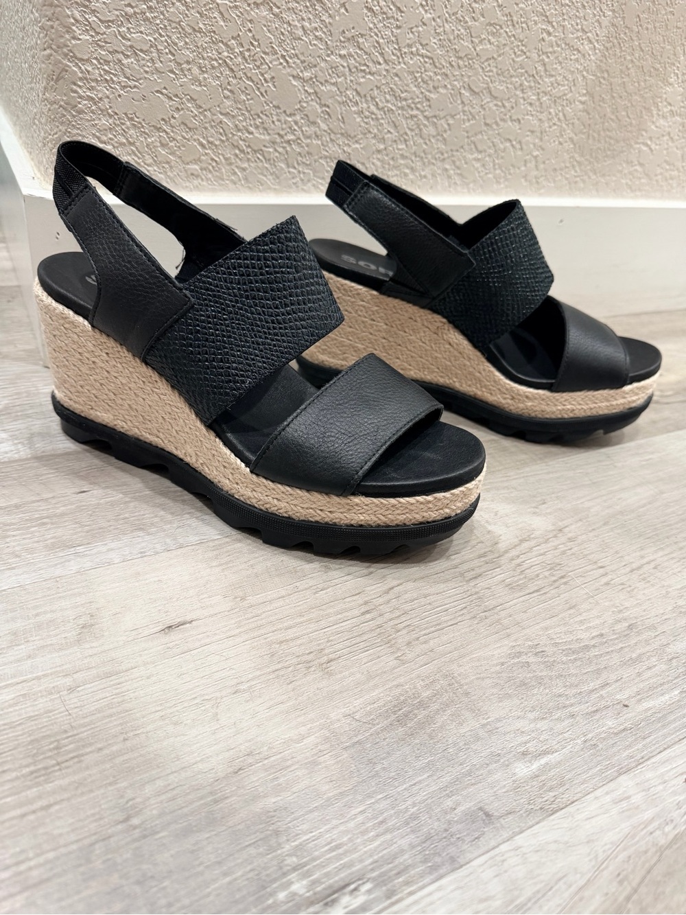 Sorel Black Espadrille Platform Wedge Sandals